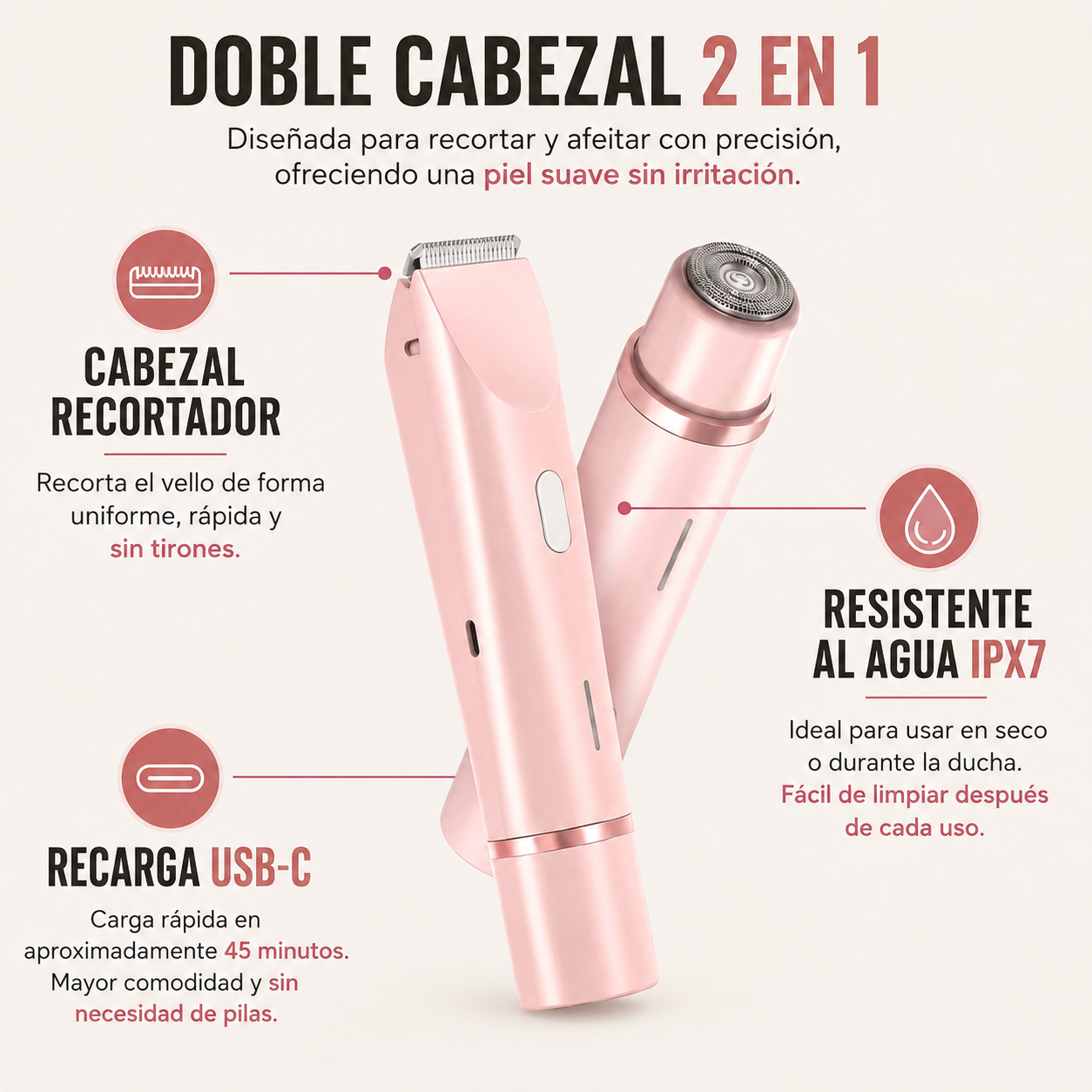 Depiladora Eléctrica 2 en 1 para Zona Íntima y Cuerpo  Lumora´s